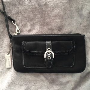 Coach black satin wristlet with diamond accents